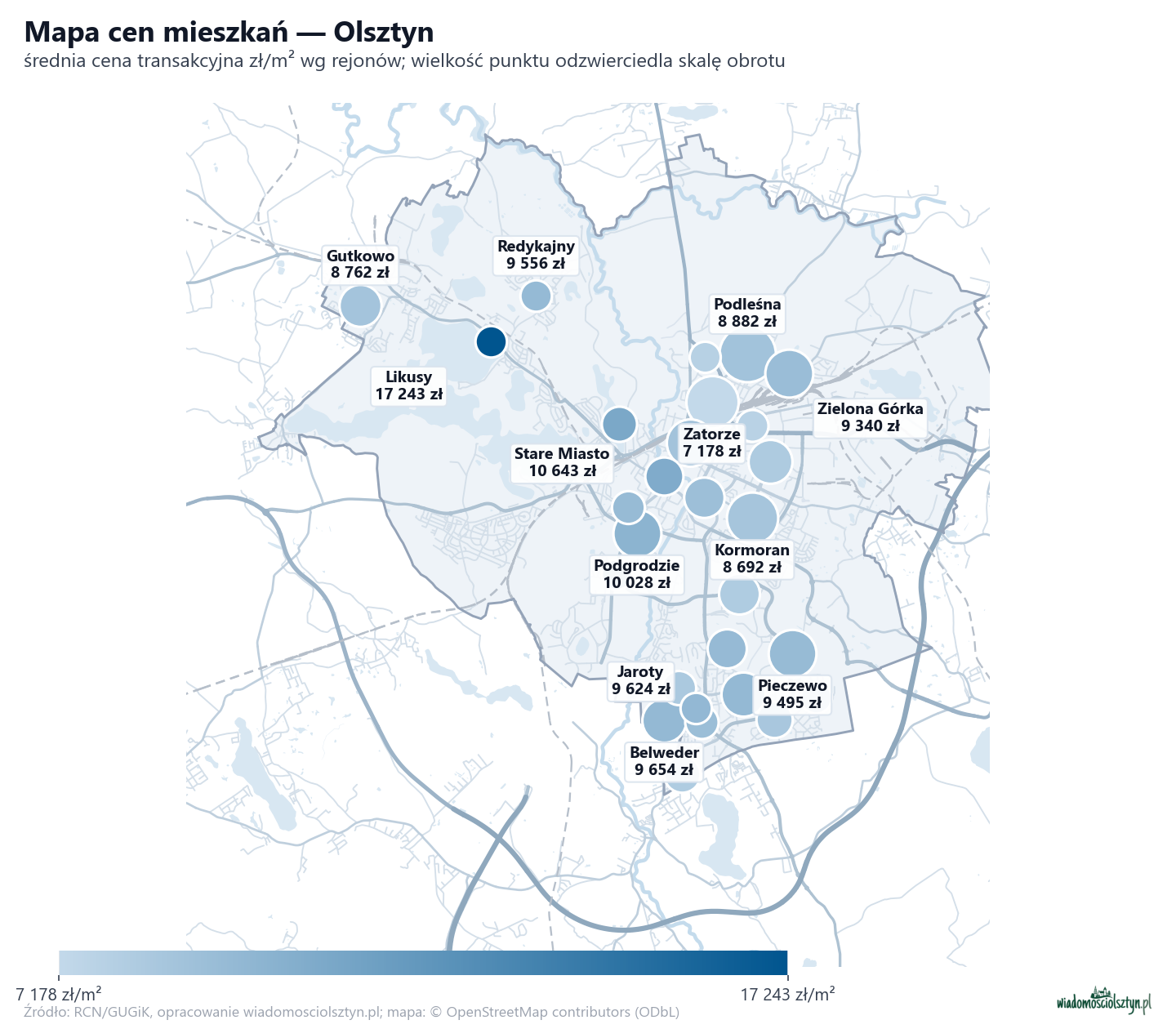 Mapa cen mieszkań - Olsztyn