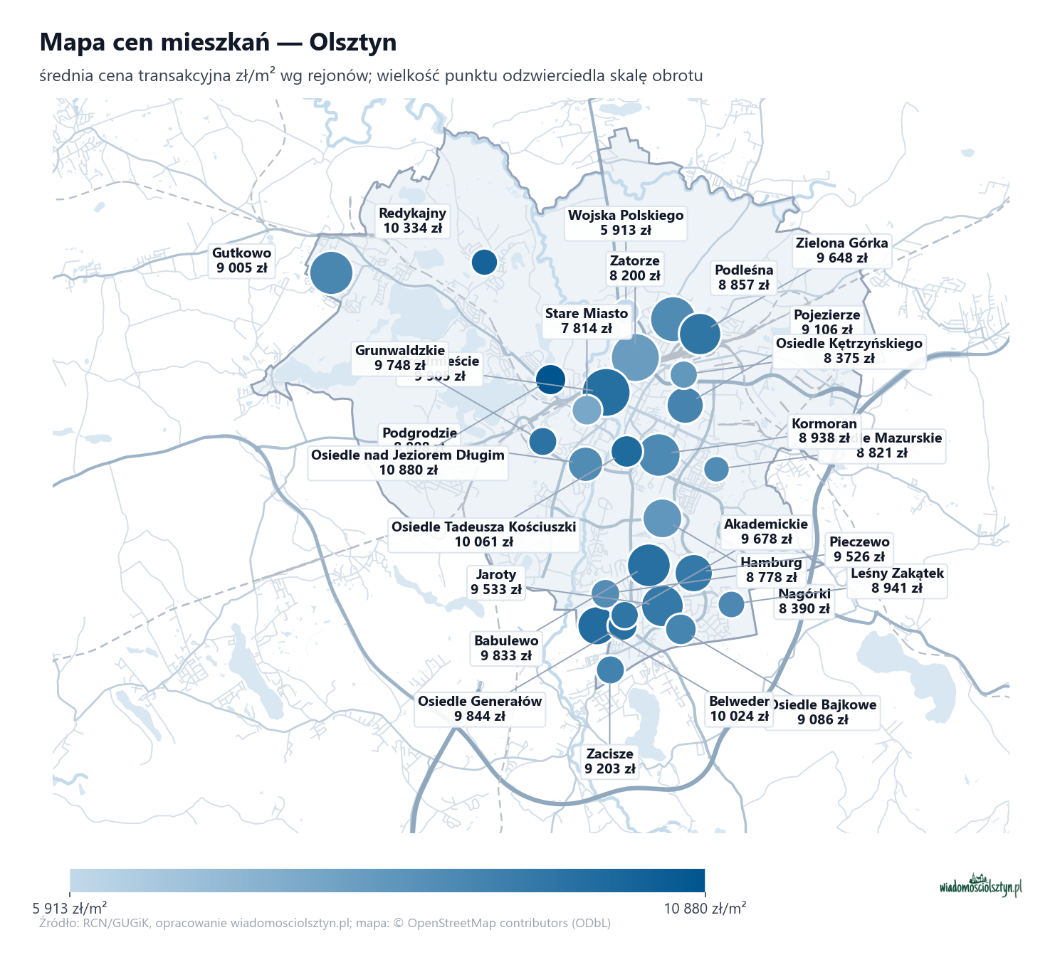 Mapa cen mieszkań - Olsztyn