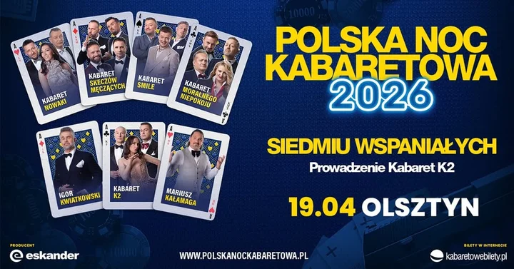 Grafika promocyjna wydarzenia Polska Noc Kabaretowa 2026 — Siedmiu wspaniałych w Olsztynie