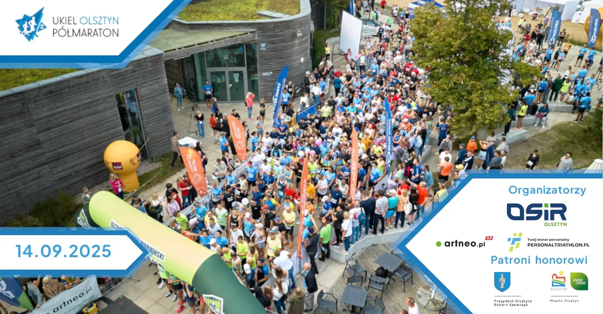 Grafika promocyjna wydarzenia Biegowa impreza na jeziorze Ukiel – półmaraton i biegi towarzyszące