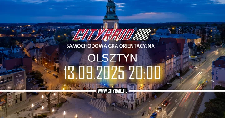 Obrazek przedstawia grafikę promocyjną wydarzenia Samochodowa gra orientacyjna CITYRAID w Olsztynie