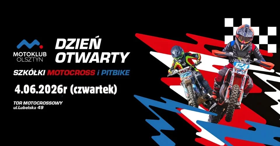 Grafika promocyjna wydarzenia Dzień Otwarty Szkółki Motocross MotoKlub Olsztyn