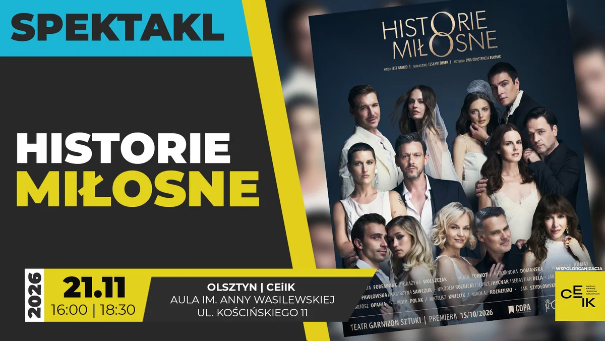 Grafika promocyjna wydarzenia Historie miłosne w Olsztynie