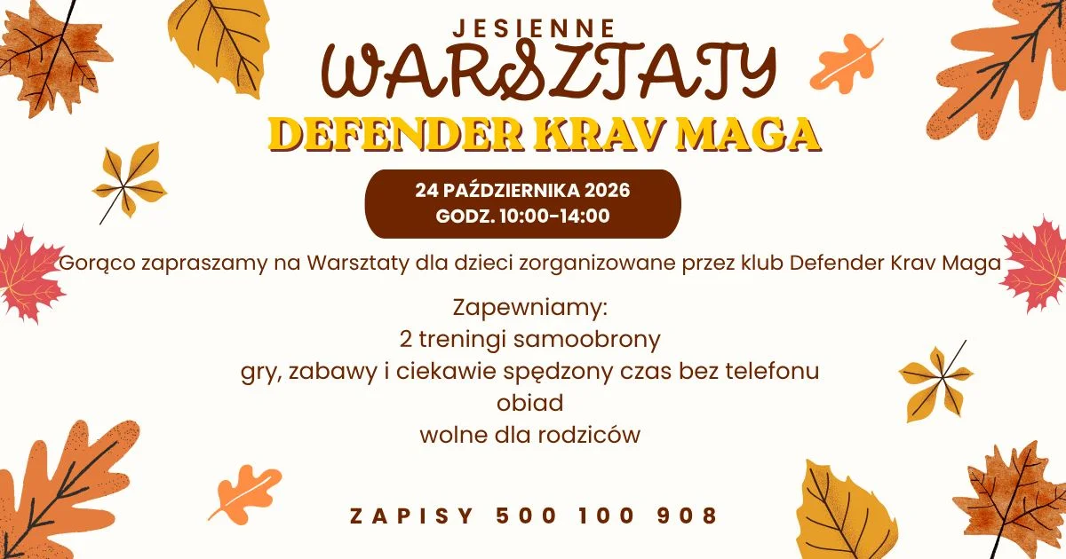 Grafika promocyjna wydarzenia Jesienne Warsztaty DEFENDER KRAV MAGA dla dzieci