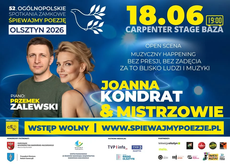Grafika promocyjna wydarzenia JOANNA KONDRAT & MISTRZOWIE: muzyczny happening w Olsztynie
