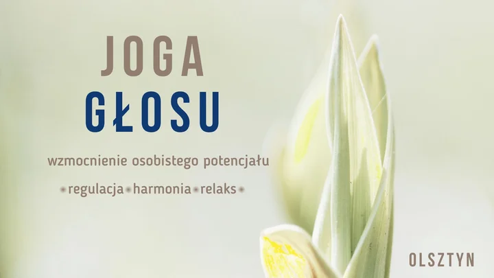 Grafika promocyjna wydarzenia Joga Głosu. Olsztyn — warsztaty emisji i pracy z dźwiękiem