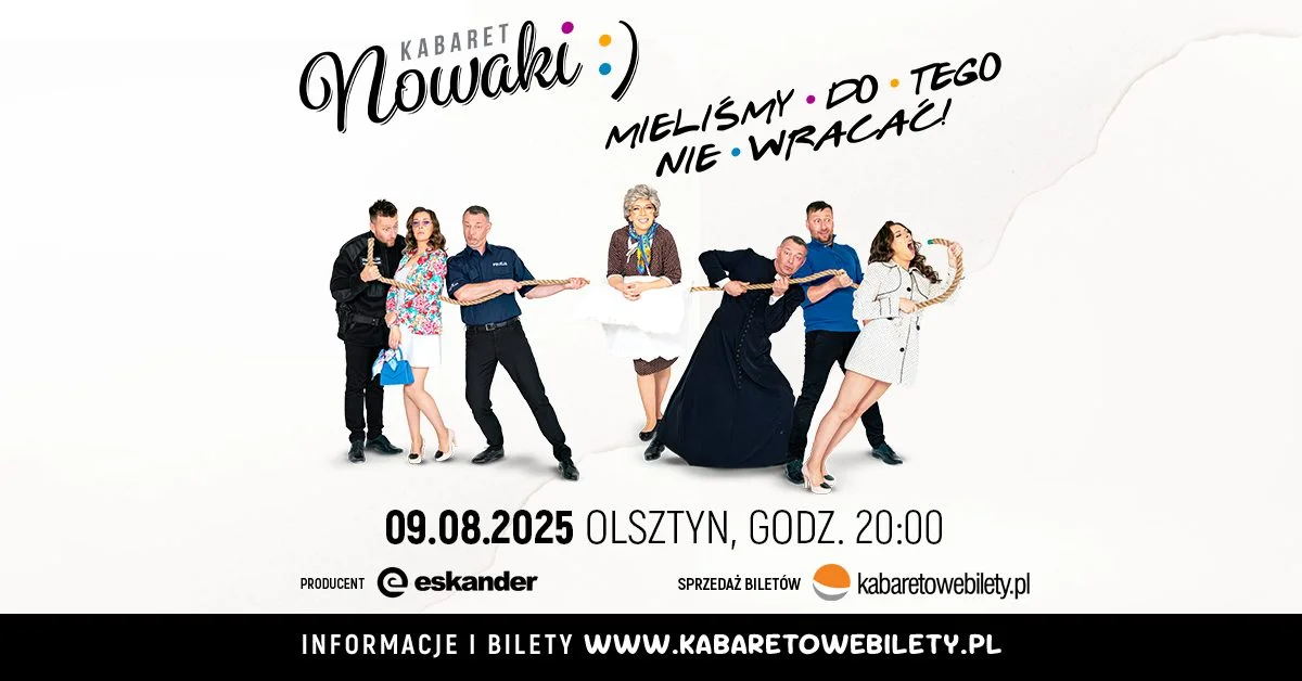 Grafika promocyjna wydarzenia Kabaret Nowaki wystąpi w Olsztynie z nowym programem