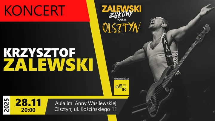 Grafika promocyjna wydarzenia KRZYSZTOF ZALEWSKI | Koncert w Olsztynie — trasa „ZGŁOWY”