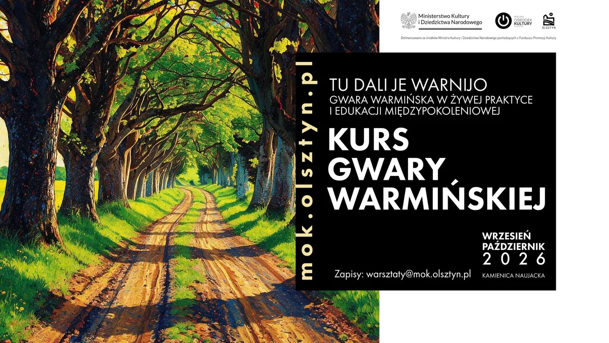 Grafika promocyjna wydarzenia Kurs gwary warmińskiej dla początkujących