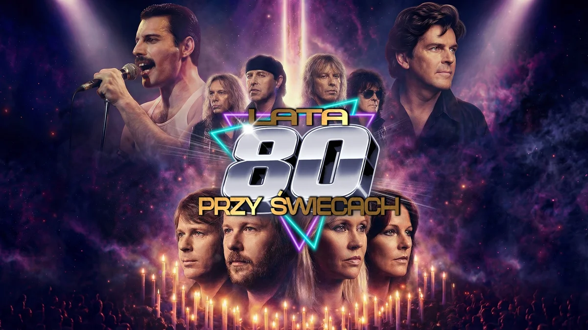 Grafika promocyjna wydarzenia Lata 80. przy świecach – koncert w Olsztynie