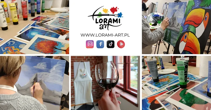 Grafika promocyjna wydarzenia Malowanie przy winie w Koszarach Funka — wieczór kreatywności w Olsztynie