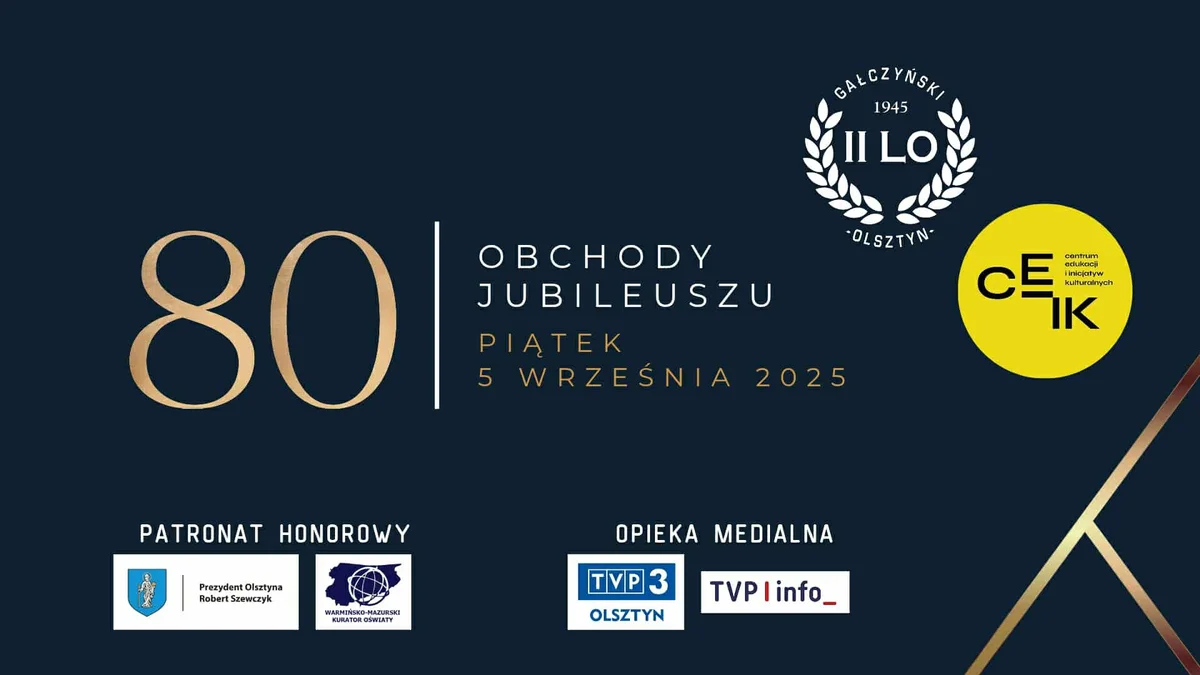 Grafika promocyjna wydarzenia Obchody 80-lecia II Liceum Ogólnokształcącego w Olsztynie