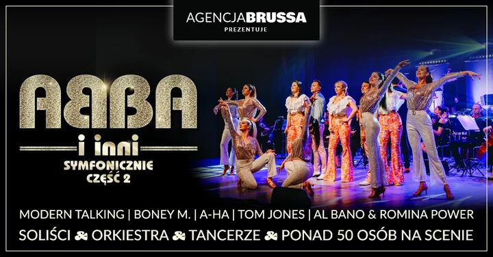 Grafika promocyjna wydarzenia ABBA i INNI Symfonicznie II — koncert przebojów w symfonicznych aranżacjach w Olsztynie