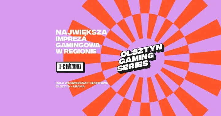 Obrazek przedstawia grafikę promocyjną wydarzenia Festiwal gier i e-sportu w Olsztynie — Hala Urania, 11–12 października 2025