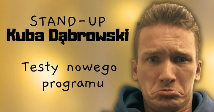 Grafika promocyjna wydarzenia Kuba Dąbrowski — testy nowego programu + open mic (stand-up) w Olsztynie