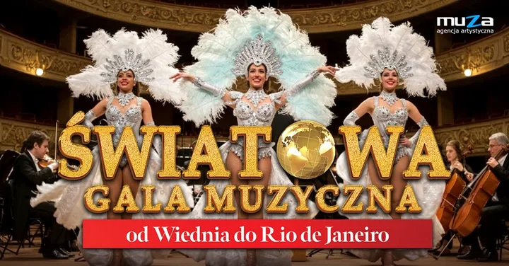 Grafika promocyjna wydarzenia Światowa Gala Muzyczna — od Wiednia do Rio w Filharmonii w Olsztynie
