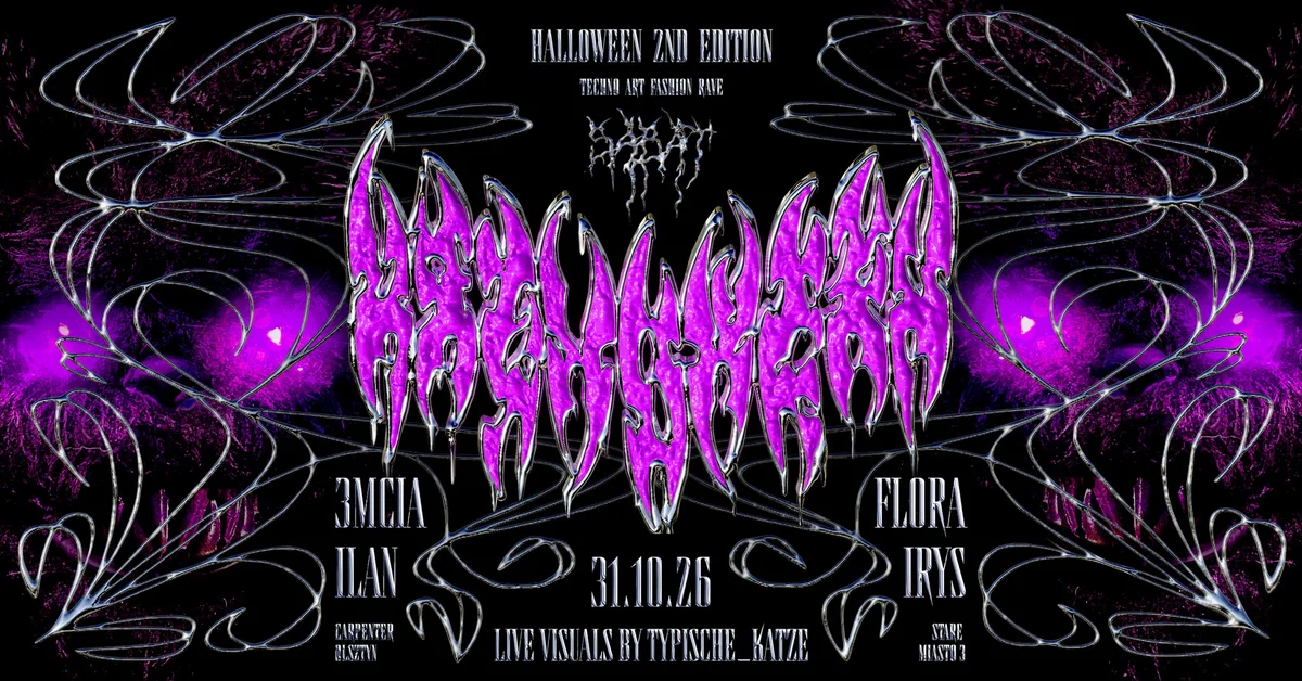 Grafika promocyjna wydarzenia SABAT HALLOWEEN: techno i moda w Olsztynie