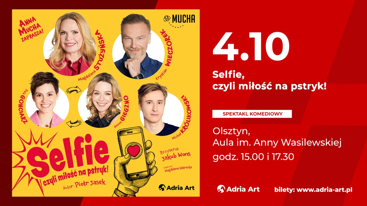 Grafika promocyjna wydarzenia SELFIE, CZYLI MIŁOŚĆ NA PSTRYK! – Olsztyn
