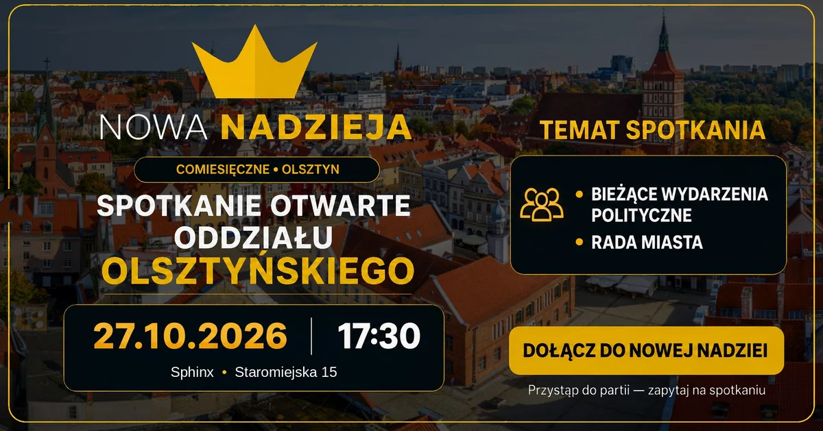 Grafika promocyjna wydarzenia Spotkanie otwarte Nowej Nadziei w Olsztynie