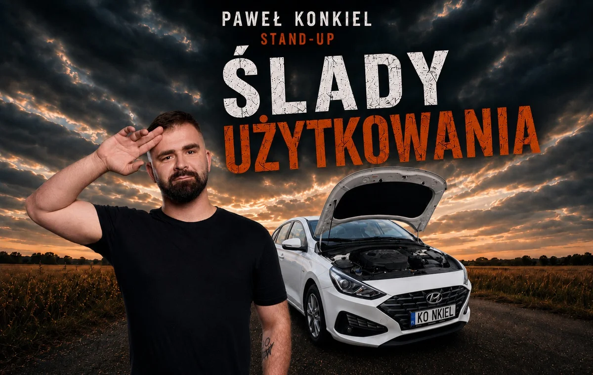 Grafika promocyjna wydarzenia Stand-up Olsztyn – Paweł Konkiel: Ślady użytkowania