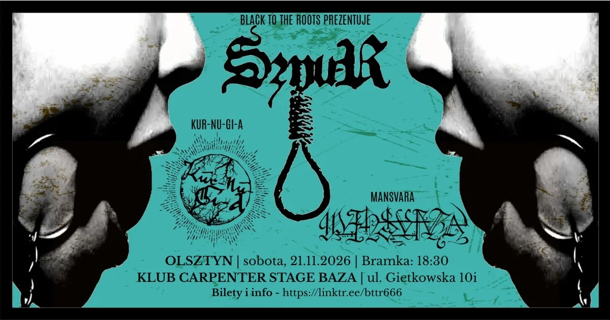 Grafika promocyjna wydarzenia SZNUR, MANSVARA, KUR-NU-GI-A w Olsztynie