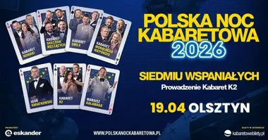 Grafika promocyjna wydarzenia Polska Noc Kabaretowa 2026 — Siedmiu wspaniałych w Olsztynie