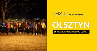 Grafika promocyjna wydarzenia 4FIZJO Runners z Olsztyn Biega – otwarty trening nad Jeziorem Długim
