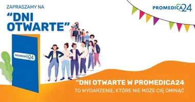Grafika promocyjna wydarzenia Dzień otwarty Promedica24 w Olsztynie – spotkanie z ofertami pracy i kursem pierwszej pomocy