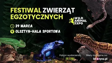 Grafika promocyjna wydarzenia Wild Animal Expo – Festiwal Zwierząt Egzotycznych w Olsztynie (29 marca)