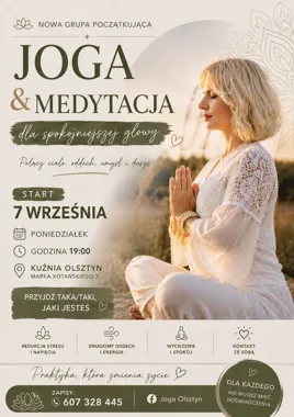 Grafika promocyjna wydarzenia Joga i medytacja dla spokojniejszej głowy w Olsztynie