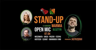 Grafika promocyjna wydarzenia Stand-up Warmia: Open Mic w Olsztynie z Michałem Jastrzębskim – 7 kwietnia