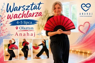 Grafika promocyjna wydarzenia Wakacyjny warsztat z wachlarzem w Olsztynie – dwa dni ruchu, Qigong i kobiecej energii