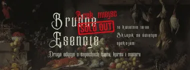 Grafika promocyjna wydarzenia Brudne Esencje w Olsztynie – warsztaty perfumiarskie o zapachach ziemi i materii