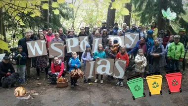 Grafika promocyjna wydarzenia Wspólny Las – sprzątania czas! Olsztyn: rodzinne sprzątanie i piknik edukacyjny