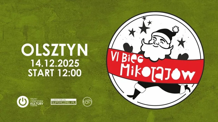 Grafika promocyjna wydarzenia VI Bieg Mikołajów — Warmiński Jarmark Świąteczny Olsztyn 2025
