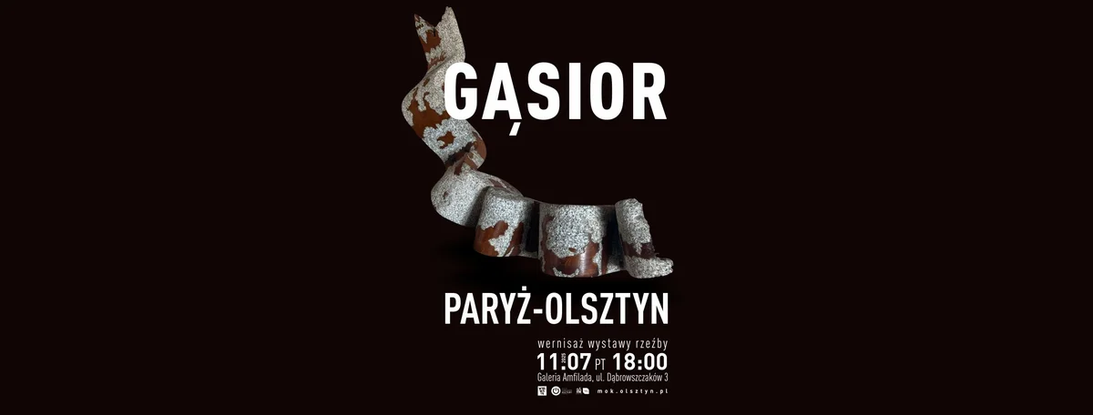 Grafika promocyjna wydarzenia Wernisaż rzeźb Kazika Gąsiora w Galerii Amfilada w Olsztynie