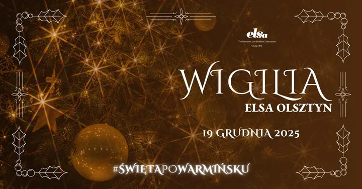 Grafika promocyjna wydarzenia Wigilia ELSA Olsztyn 2025 — spotkanie przy świątecznym stole