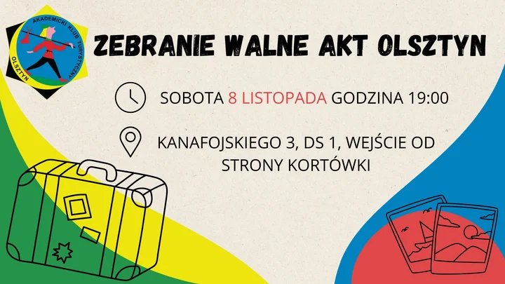 Grafika promocyjna wydarzenia Walne Zebranie AKT Olsztyn — podsumowanie roku, wybory i tradycyjna kąpiel