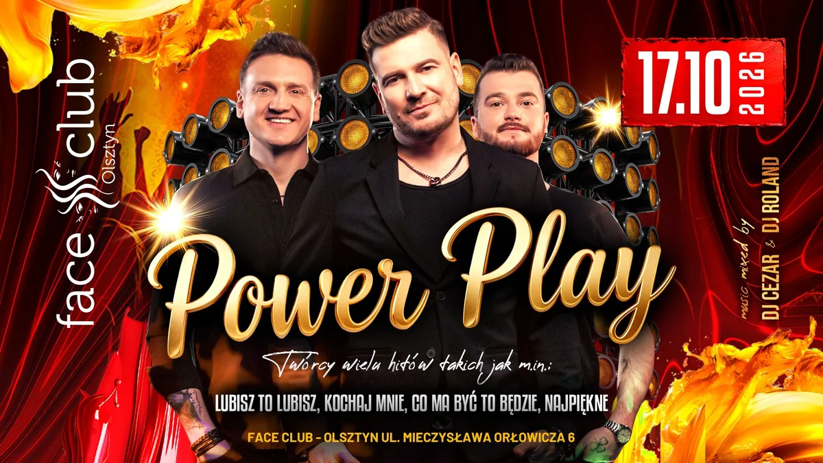 Grafika promocyjna wydarzenia Power Play w Face Clubie – koncert w Olsztynie