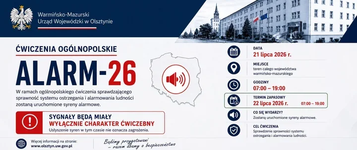Syreny alarmowe zabrzmią na Warmii i Mazurach. To będą ćwiczenia
