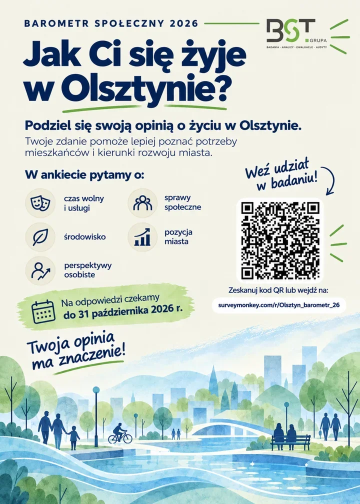 Barometr społeczny 2026 w Olsztynie. Mieszkańcy mogą ocenić życie w mieście